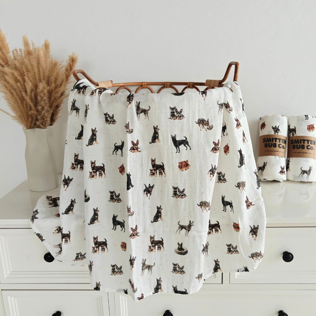Kelpie Bamboo Cotton Muslin Swaddle - Smitten Bub Co.