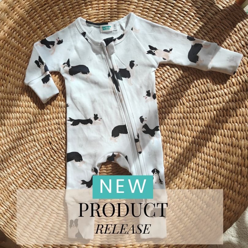 Border Collie Full Zip Unisex Convertable Growsuit Romper - Smitten Bub Co.