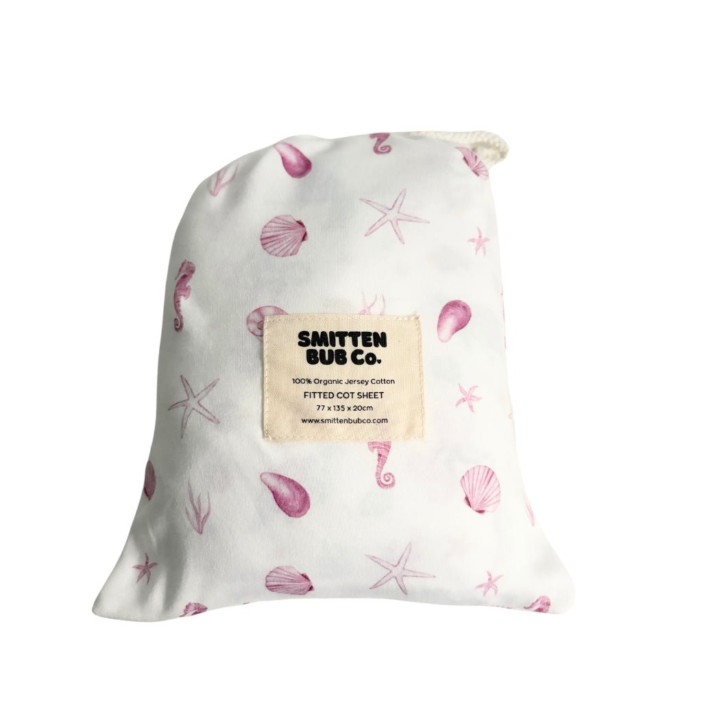 Pink Seashells | Fitted Cot Sheets - Smitten Bub Co.