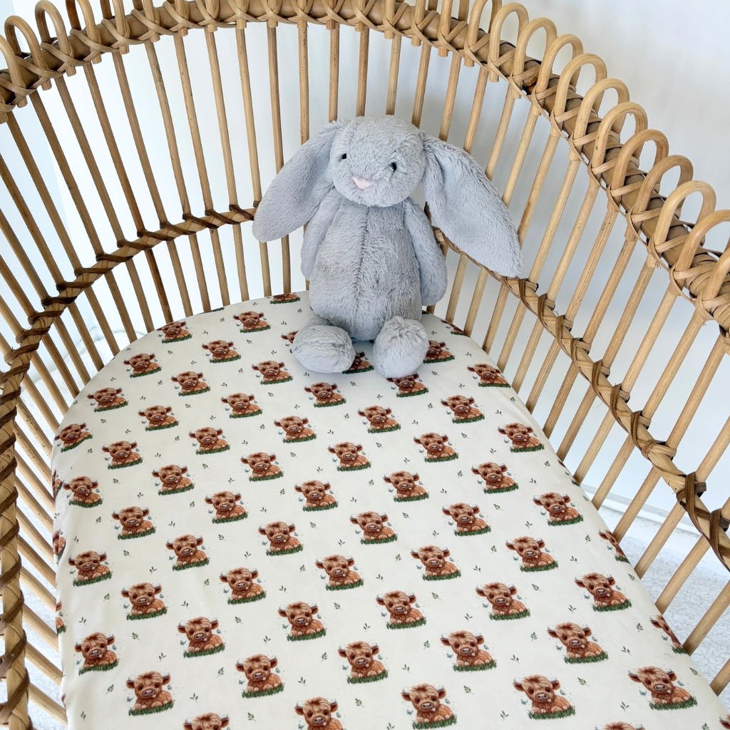 Highland Cow | Bassinet Sheets / Change Mat Cover - Smitten Bub Co.