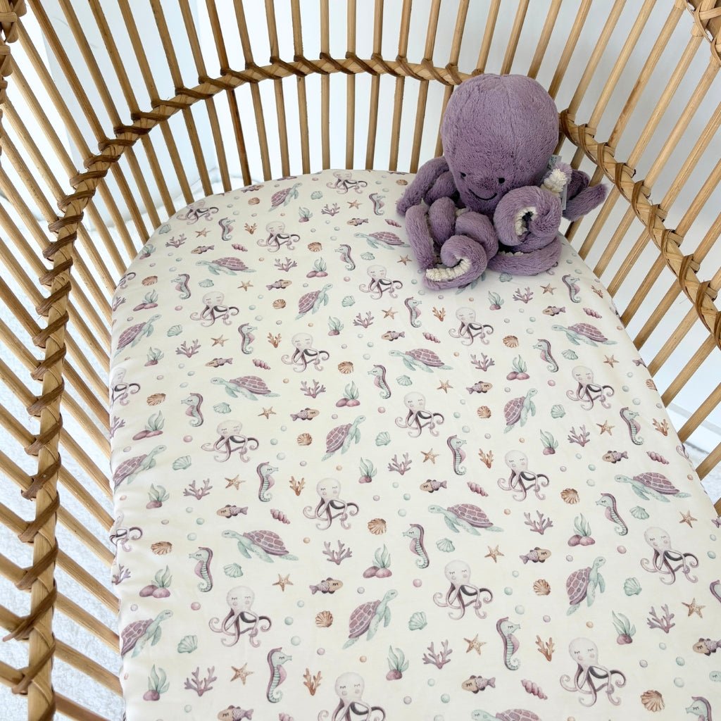 Under the Sea, Octopus & Turtle | Bassinet Sheets / Change Mat Cover - Smitten Bub Co.