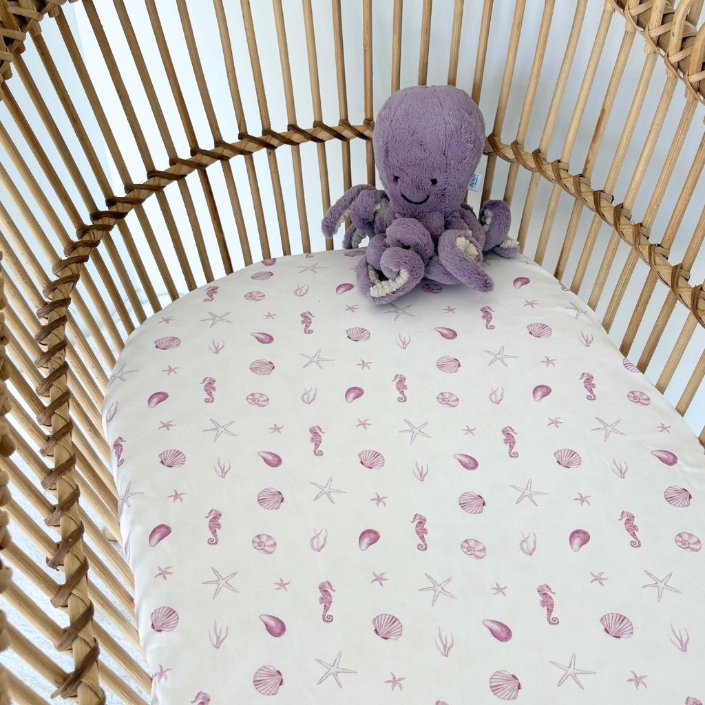 Pink Seashells | Bassinet Sheets / Change Mat Cover - Smitten Bub Co.