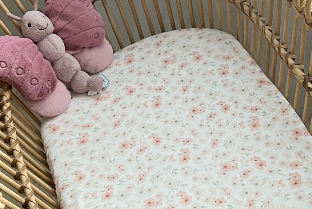 Coral Floral | Fitted Cot &amp; Bassinet Sheets / Change Mat Cover