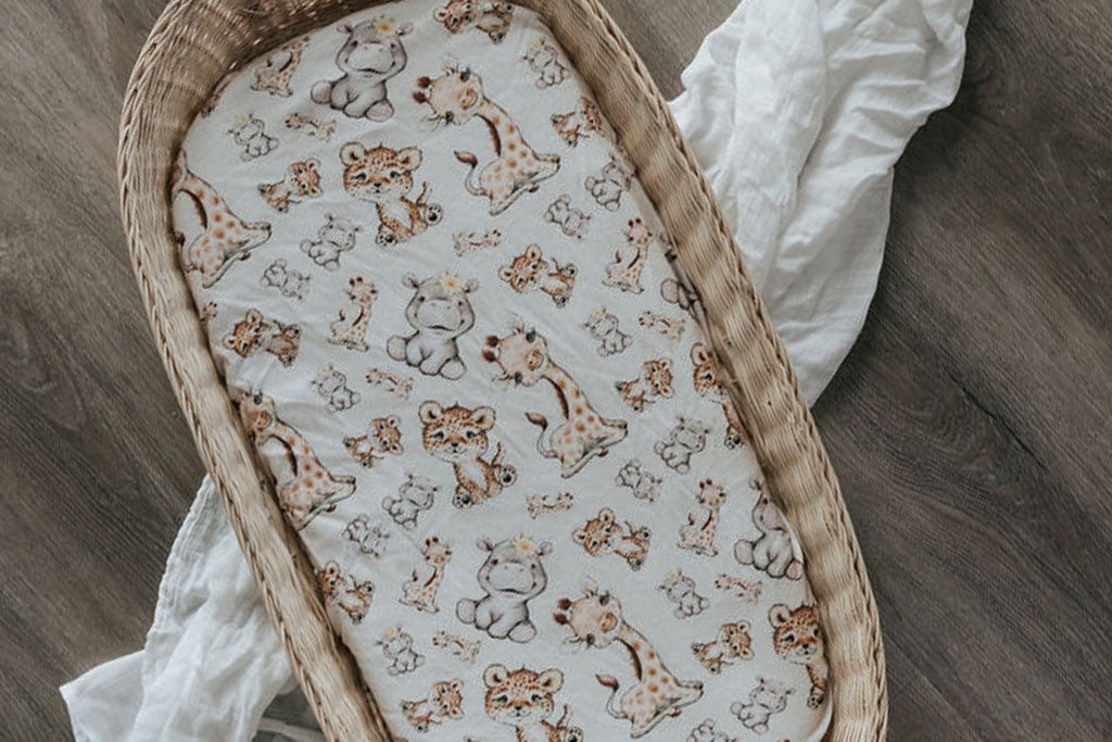 Baby Safari Animals | Fitted Cot and Bassinet Sheets / Change Mat Cover - Smitten Bub Co.