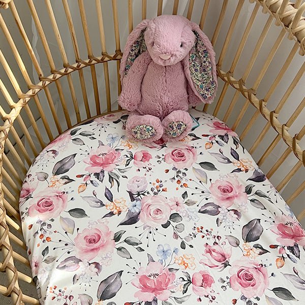 Posies | Bassinet Sheets / Change Mat Cover - Smitten Bub Co.