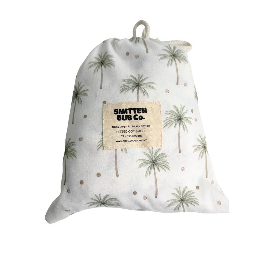 PALMS & COCONUTS | Fitted Cot Sheet - Smitten Bub Co.