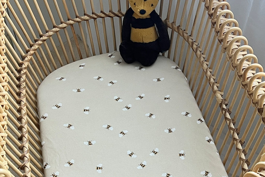 Bees | Fitted Cot &amp; Bassinet Sheets / Change Mat Cover