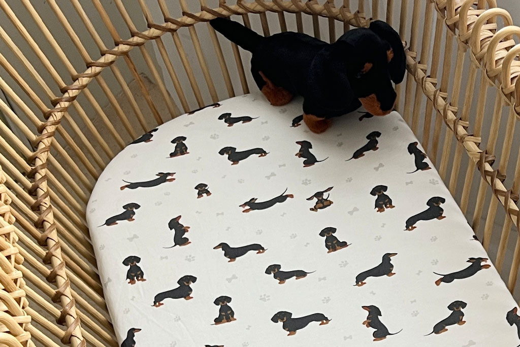 Dachshund | Fitted Cot &amp; Bassinet Sheets / Change Mat Cover