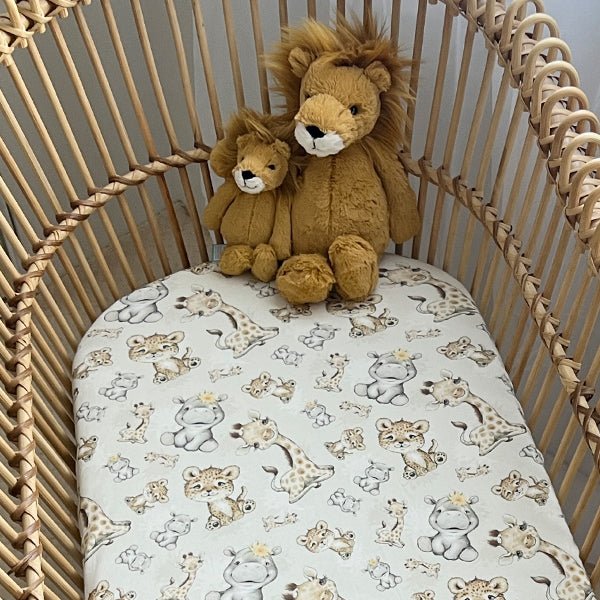Baby Safari Animals | Bassinet Sheets / Change Mat Cover - Smitten Bub Co.