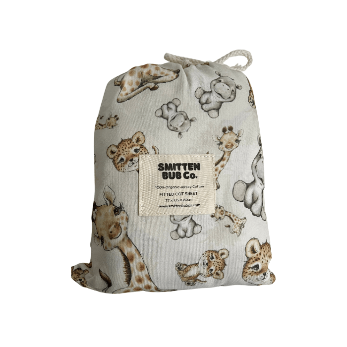 Baby Safari Animals | Fitted Cot Sheets - Smitten Bub Co.