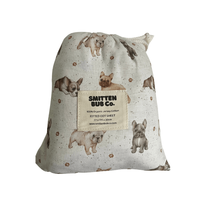 French Bulldog | Fitted Cot Sheets - Smitten Bub Co.