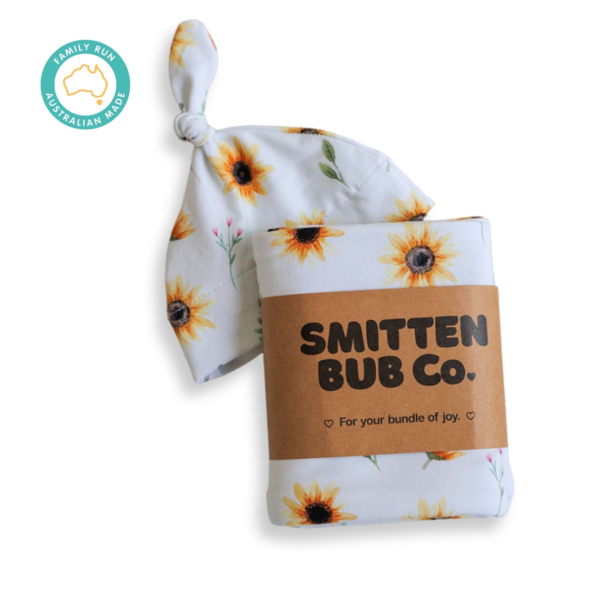 SUNFLOWER | Jersey Swaddle Beanie Set - Smitten Bub Co.