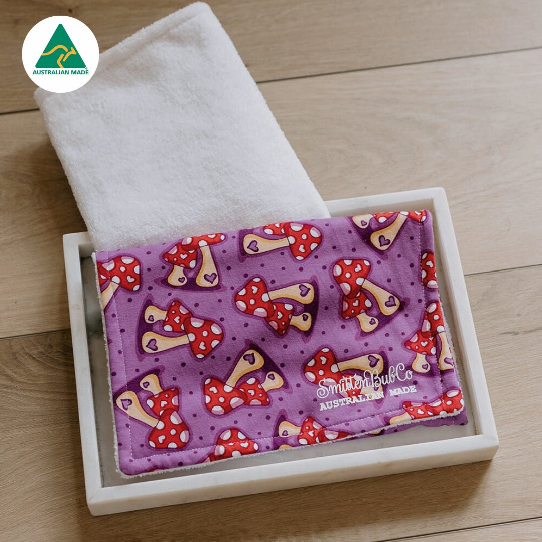 Toadstool Hearts Burp Cloth - Smitten Bub Co.