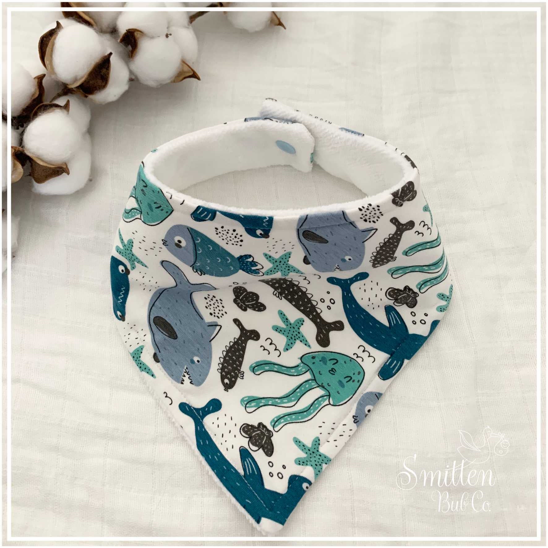 Blue Sea Creatures Bandana Bib - Smitten Bub Co.