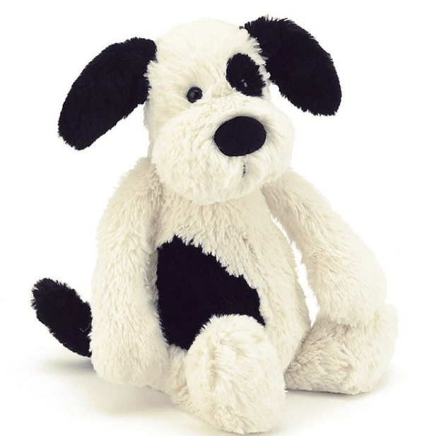 Jellycat Bashful Puppy Black & Cream Dog MEDIUM - Smitten Bub Co.
