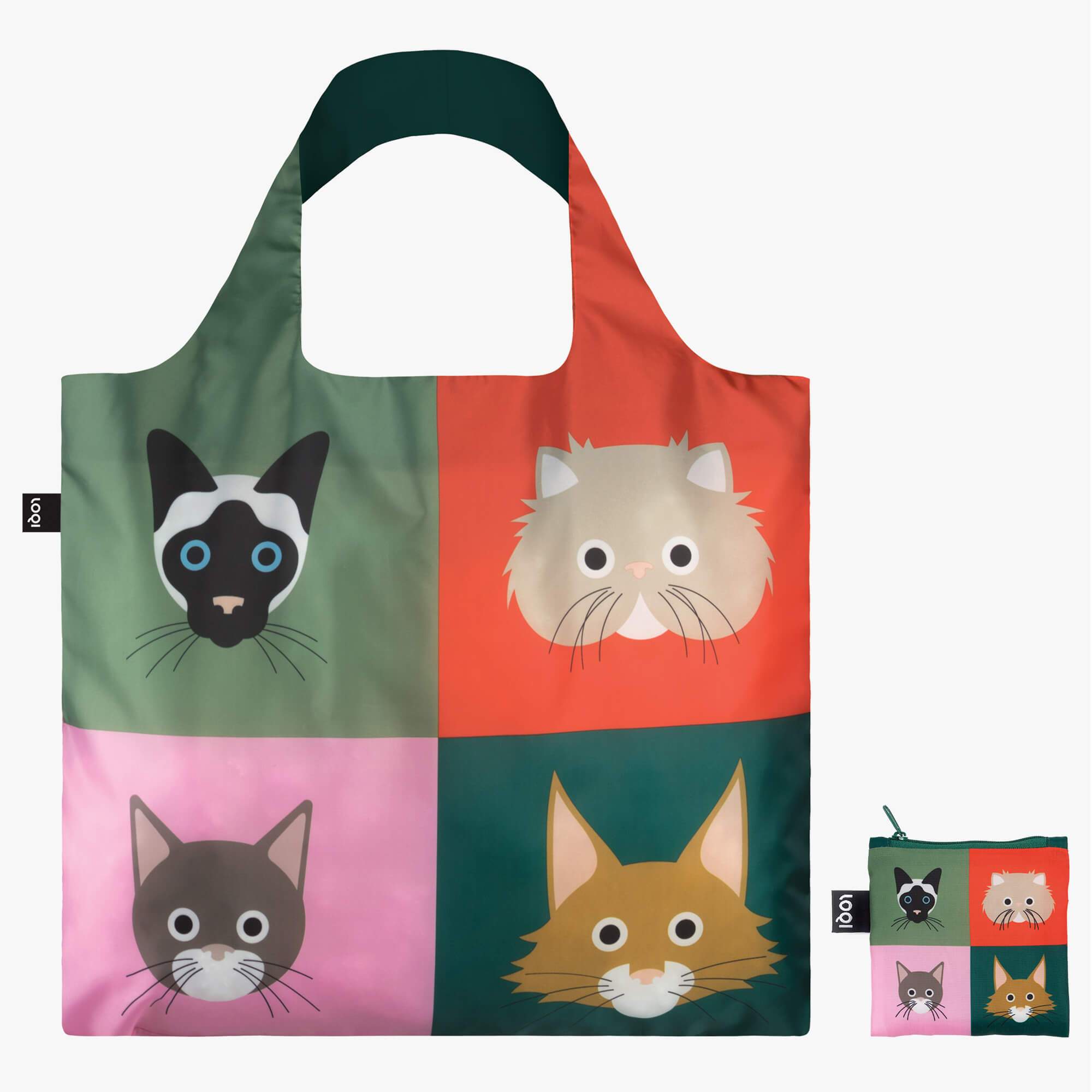 LOQI Recycled Foldable Shopping Bag - Stephen Cheetham Cats Print - Smitten Bub Co.