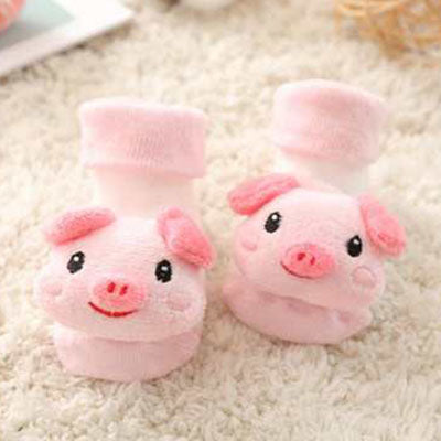 Pig Cartoon Rattle Socks | Non-Slip Grip for Baby and Toddler