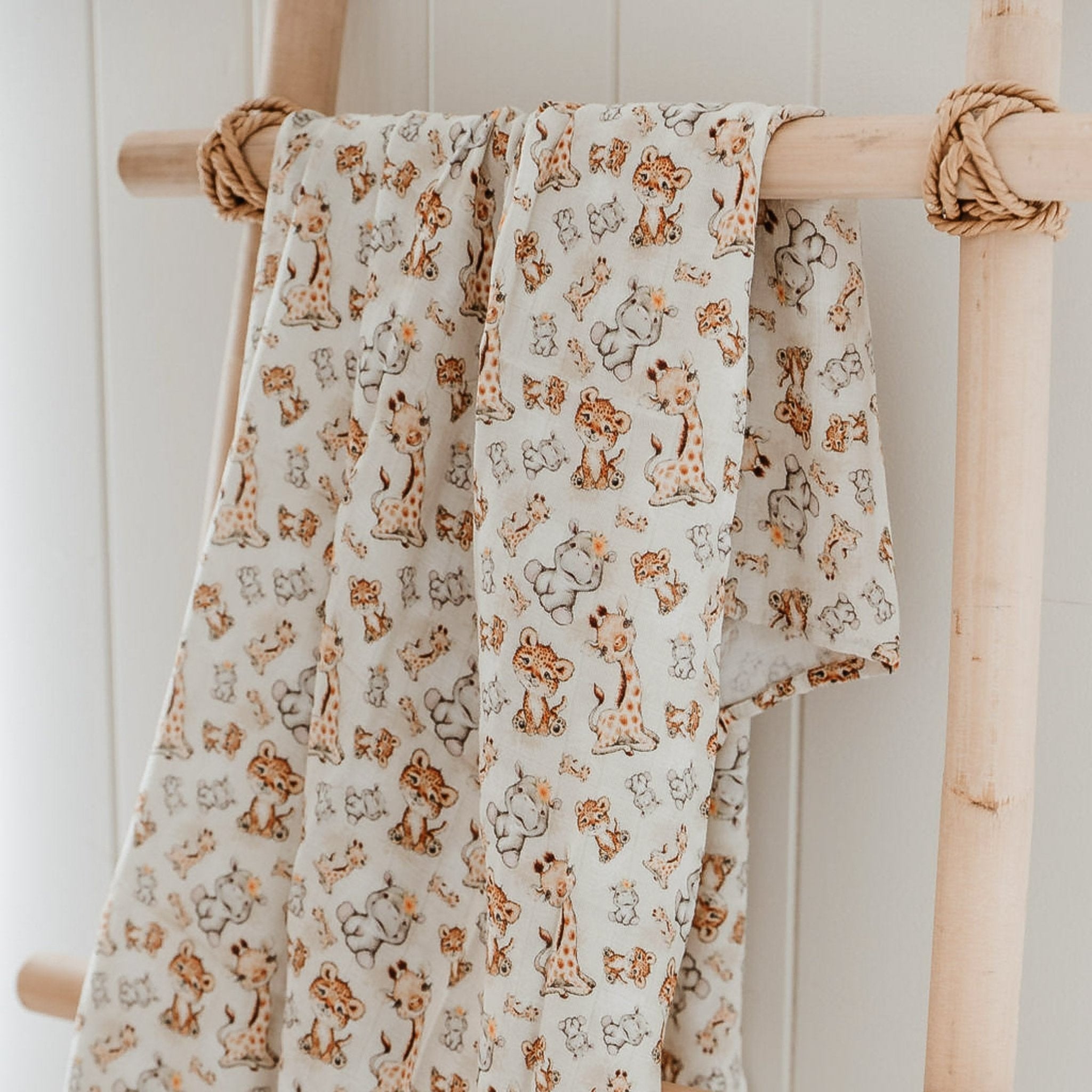 BABY SAFARI ANIMAL | Bamboo Cotton Muslin Swaddle - Smitten Bub Co.