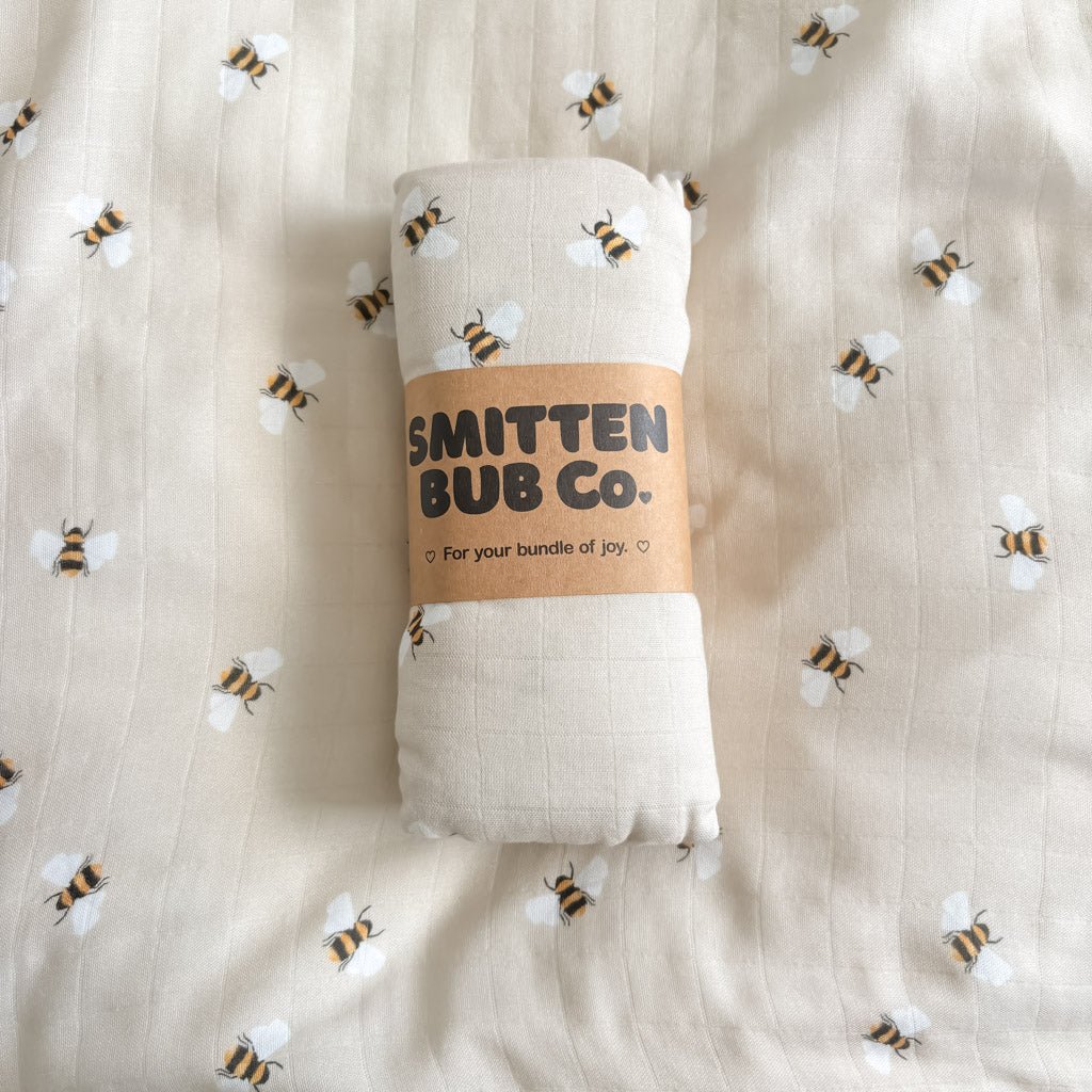 BUMBLE BEES | Bamboo Cotton Muslin Swaddle - Smitten Bub Co.