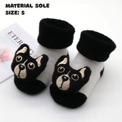 Bull Dog Character Socks | Material Sole for Baby and Toddler