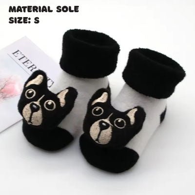 Bull Dog Character Socks | Material Sole for Baby and Toddler - Smitten Bub Co.