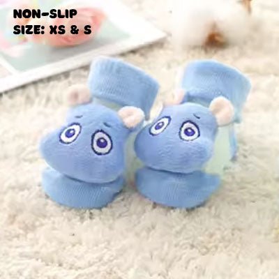 Blue Mouse Cartoon Rattle Socks | Non - Slip Grip for Baby and Toddler - Smitten Bub Co.