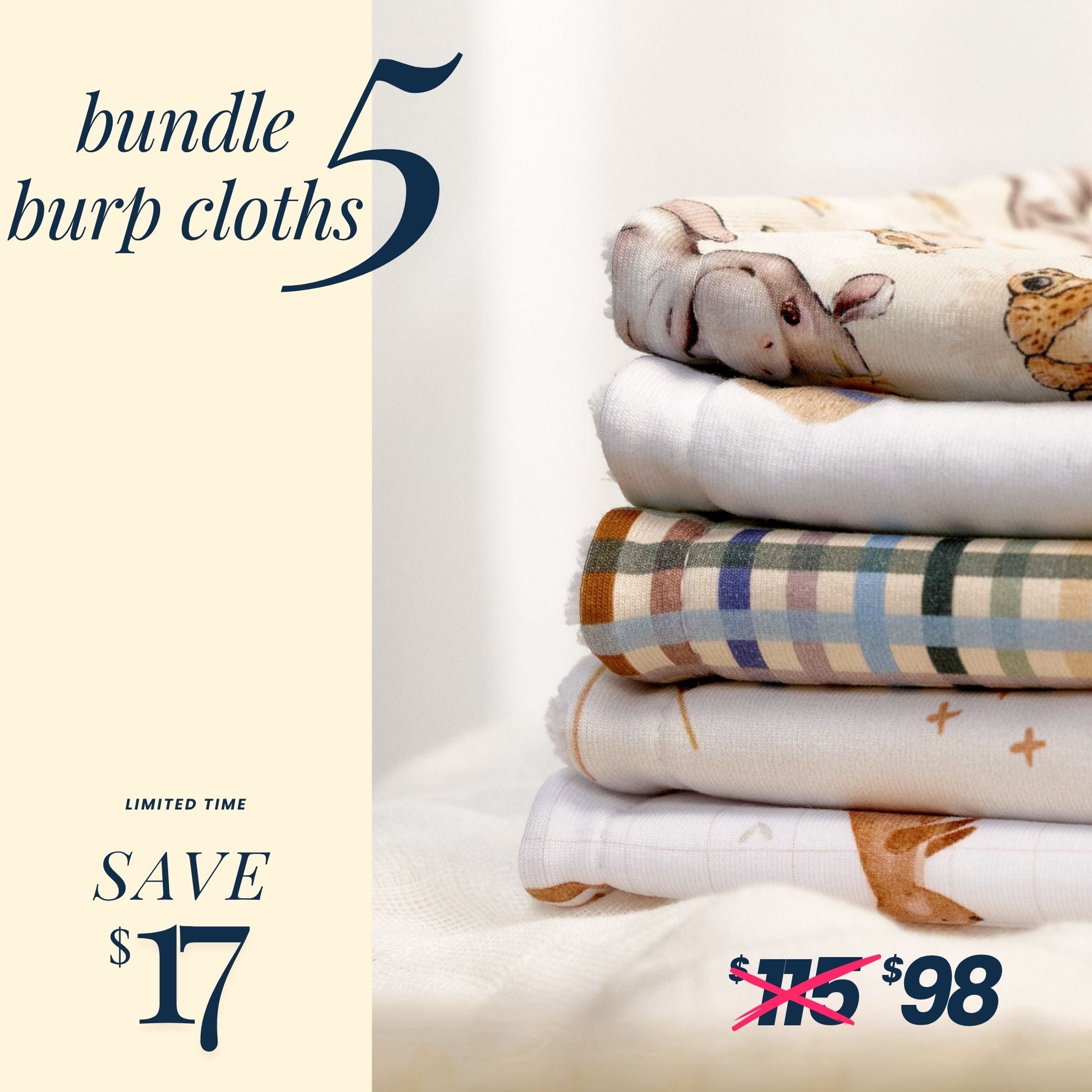 Burp Cloth Bundle of 5 - SAVE 15% - Smitten Bub Co.