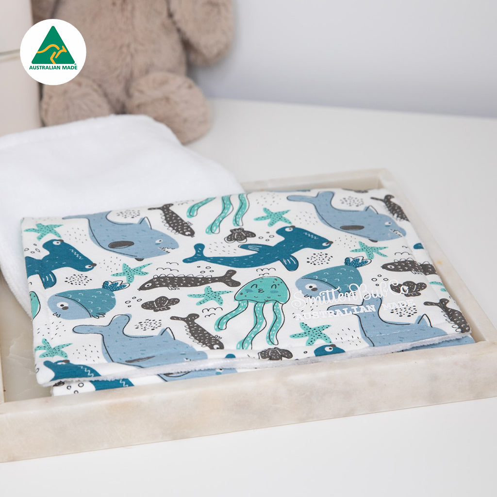 Blue Sea Creatures Burp Cloth