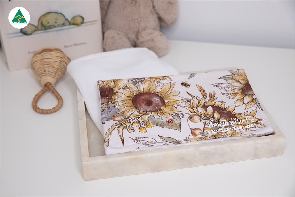 Sunflower and Bees Burp Cloth - Smitten Bub Co.