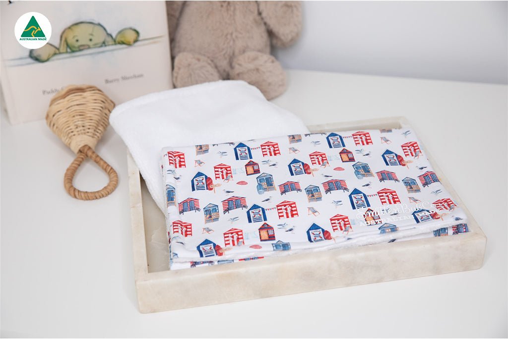 Boatshed and Beach Huts Burp Cloth - Smitten Bub Co.