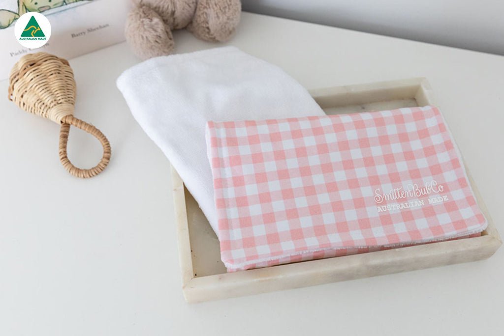 Coral Gingham Burp Cloth - Smitten Bub Co.