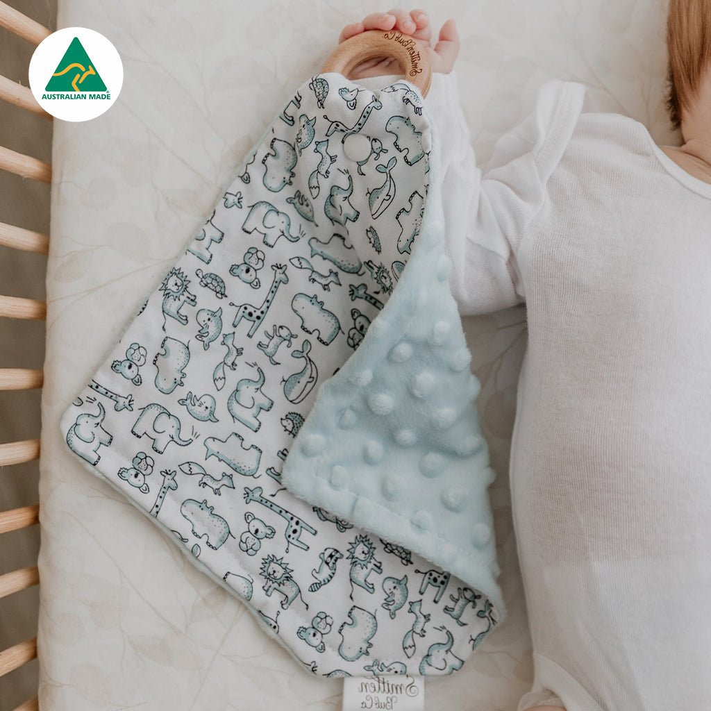 BLUE ANIMALS | Baby Comforter – Smitten Bub Co.