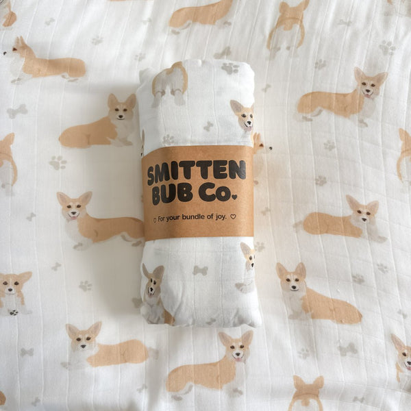 CORGI | Bamboo Cotton Muslin Swaddle - Smitten Bub Co.