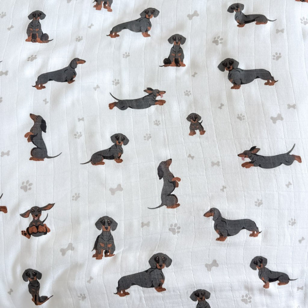 DACHSHUND | Bamboo Cotton Muslin Swaddle - Smitten Bub Co.