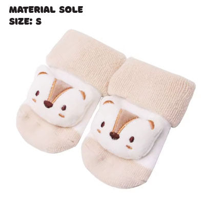 Cream Fox Character Socks | Material Sole for Baby and Toddler