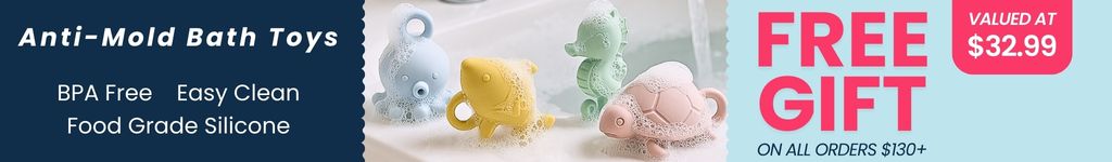 Promotional banner for a free gift upgrade with a baby swaddle, featuring text and product imagery.