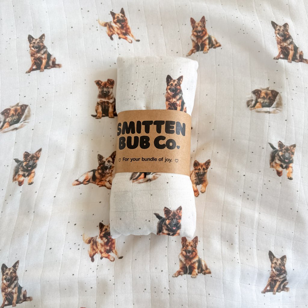 GERMAN SHEPHERD | Bamboo Cotton Muslin Swaddle - Smitten Bub Co.