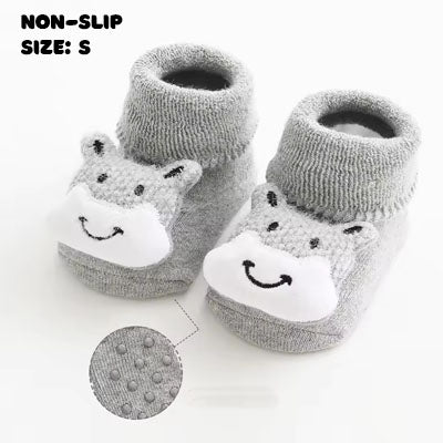 Grey Cow Character Socks | Non - Slip Grip for Baby and Toddler - Smitten Bub Co.