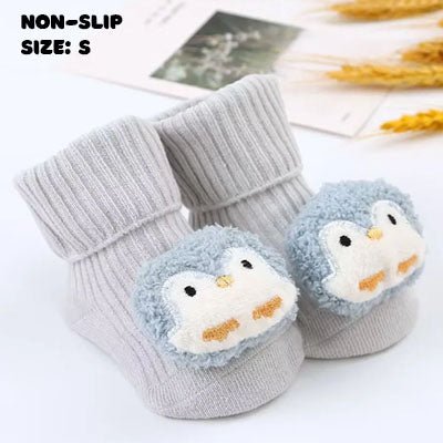 Grey Penguin Character Socks | Non - Slip Grip for Baby and Toddler - Smitten Bub Co.