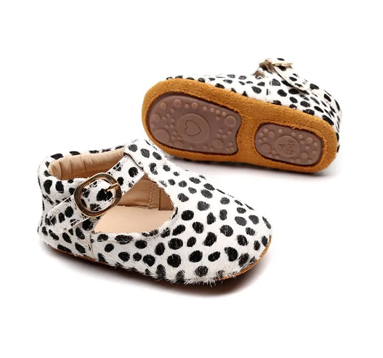 Genuine Leather | Amelie, Mary Jane Shoes - White with Black Spot