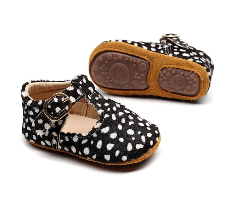 Genuine Leather | Amelie, Mary Jane Shoes - Black with White Spots