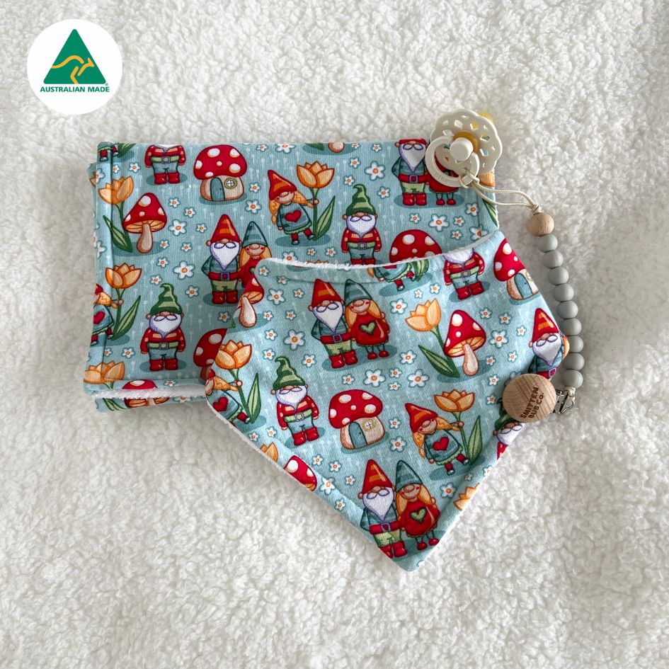 Gnome Garden Burp Cloth &amp; Bib Bundle - LIMITED EDITION