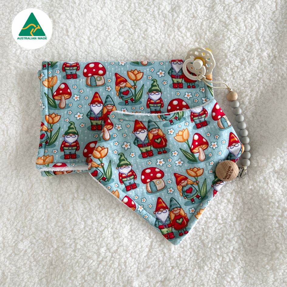 Gnome Garden Burp Cloth & Bib Bundle - LIMITED EDITION - Smitten Bub Co.