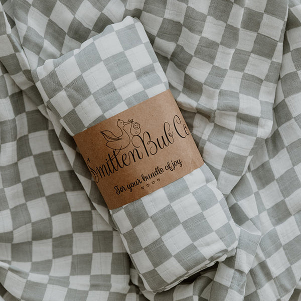 Grey Checkers Bamboo Cotton Muslin Wrap