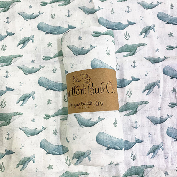 Whales and Turtles Bamboo Cotton Muslin Wrap