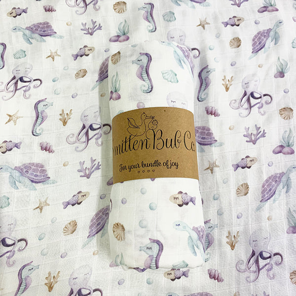 Under the Sea, Octopus &amp; Turtle Bamboo Cotton Muslin Wrap