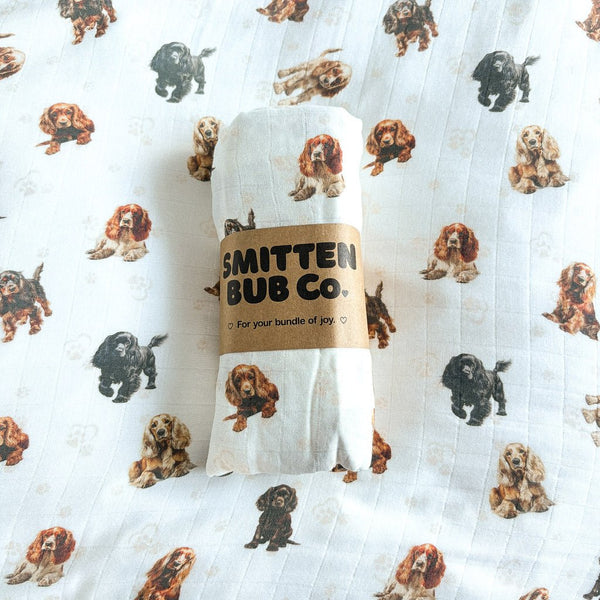 COCKER SPANIEL | Bamboo Cotton Muslin Swaddle - Smitten Bub Co.