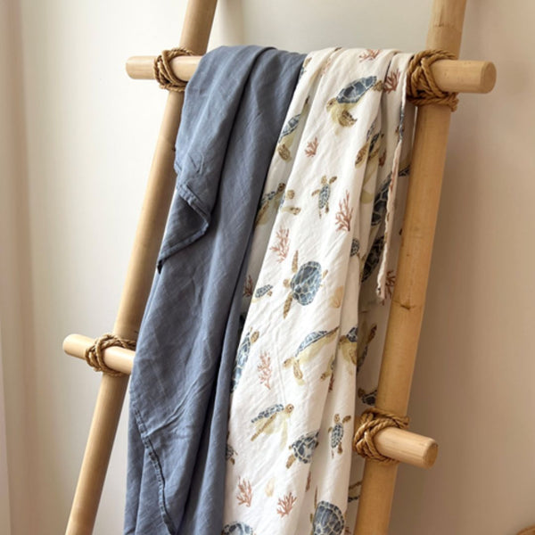 Navy Blue Bamboo Cotton Muslin Wrap - Smitten Bub Co.