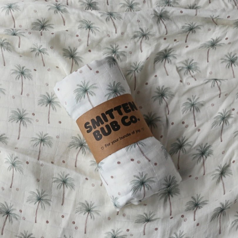 Palms & Coconuts Bamboo Cotton Muslin Wrap - Smitten Bub Co.
