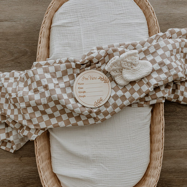 Beige Checkers Bamboo Cotton Muslin Wrap